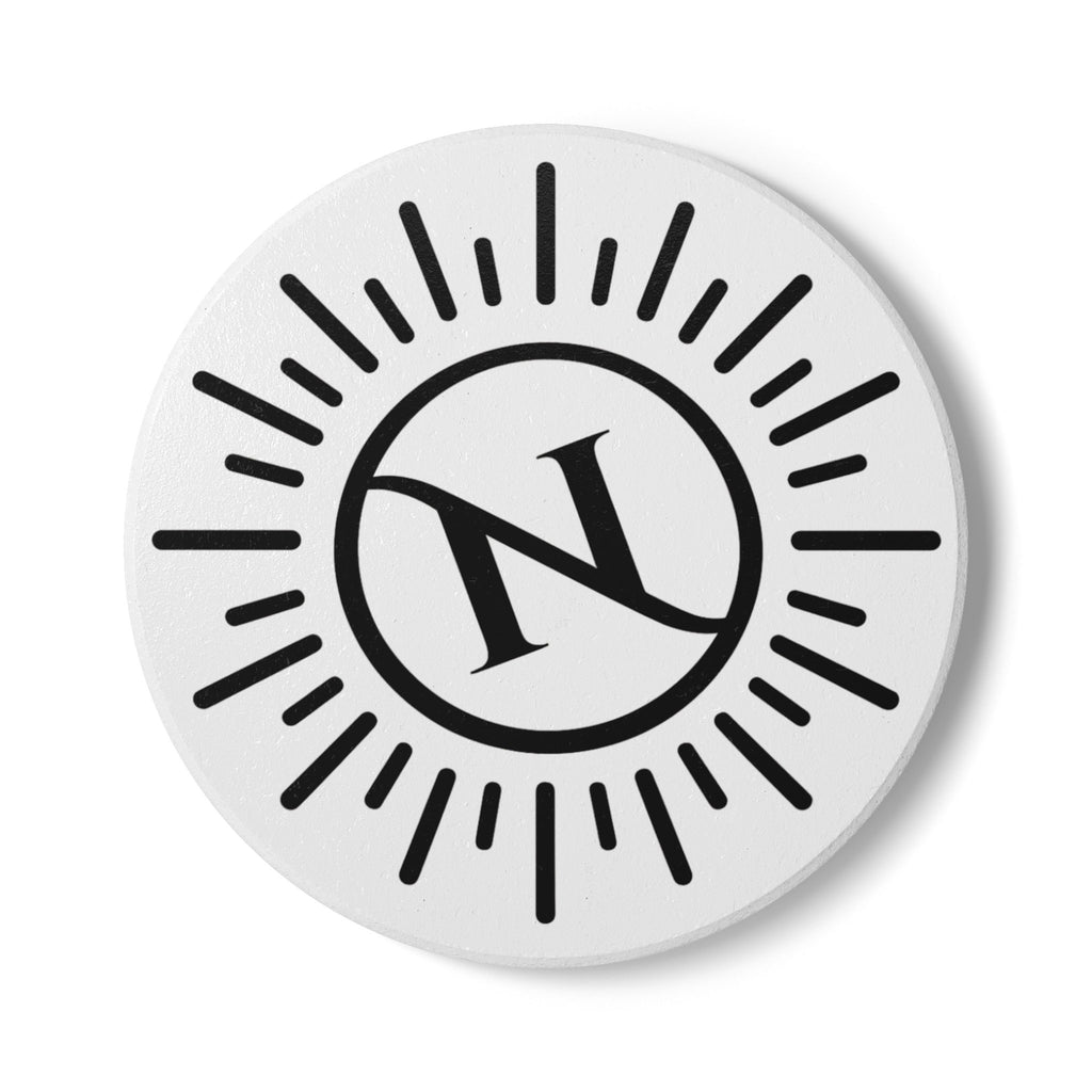 Naledi Round Ceramic Coaster — Minimal Sunburst Monogram "N"