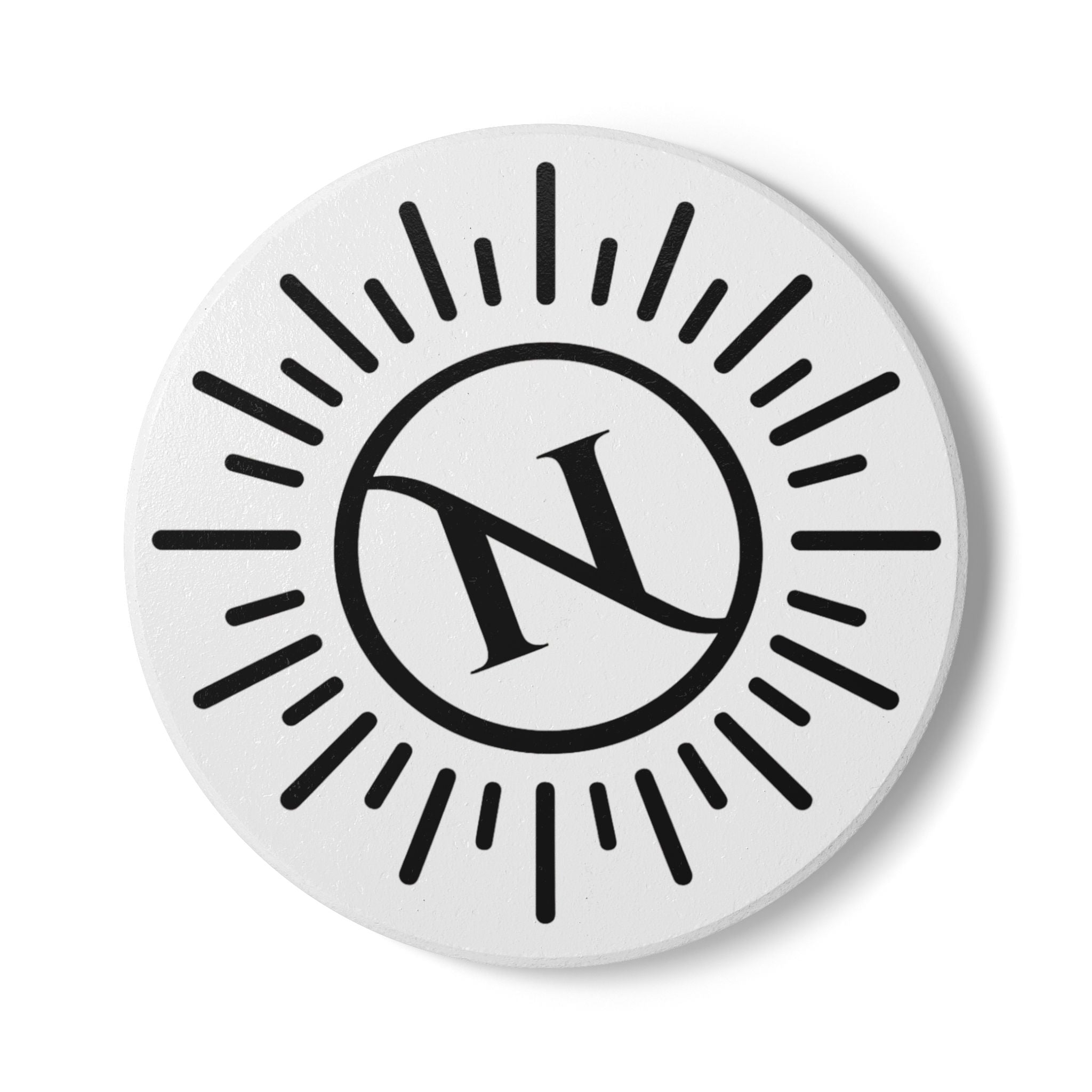 Naledi Round Ceramic Coaster — Minimal Sunburst Monogram "N"