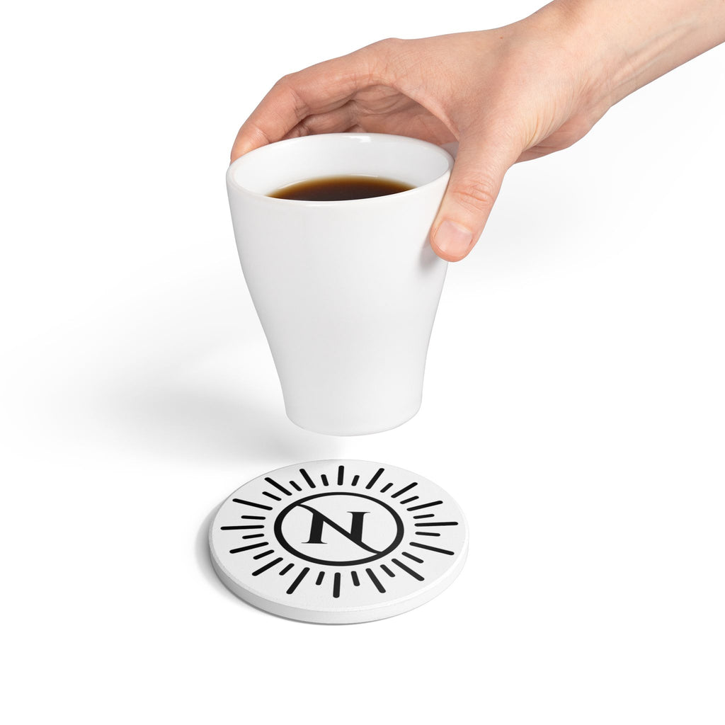 Naledi Round Ceramic Coaster — Minimal Sunburst Monogram "N"