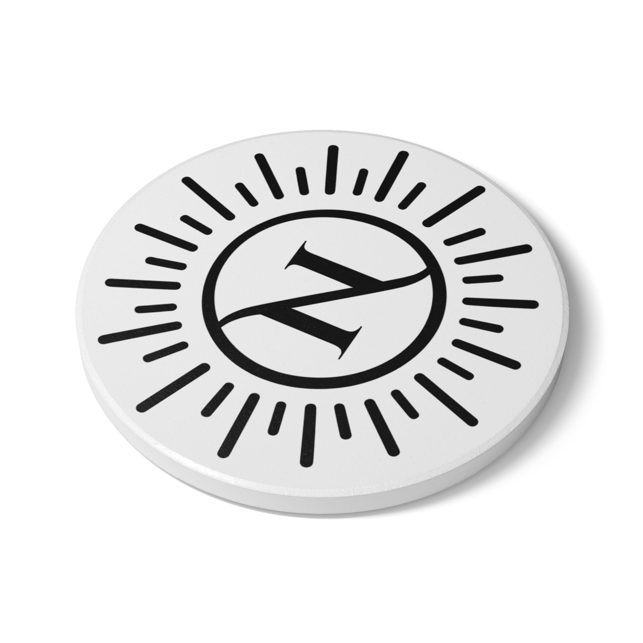 Naledi Round Ceramic Coaster — Minimal Sunburst Monogram "N"